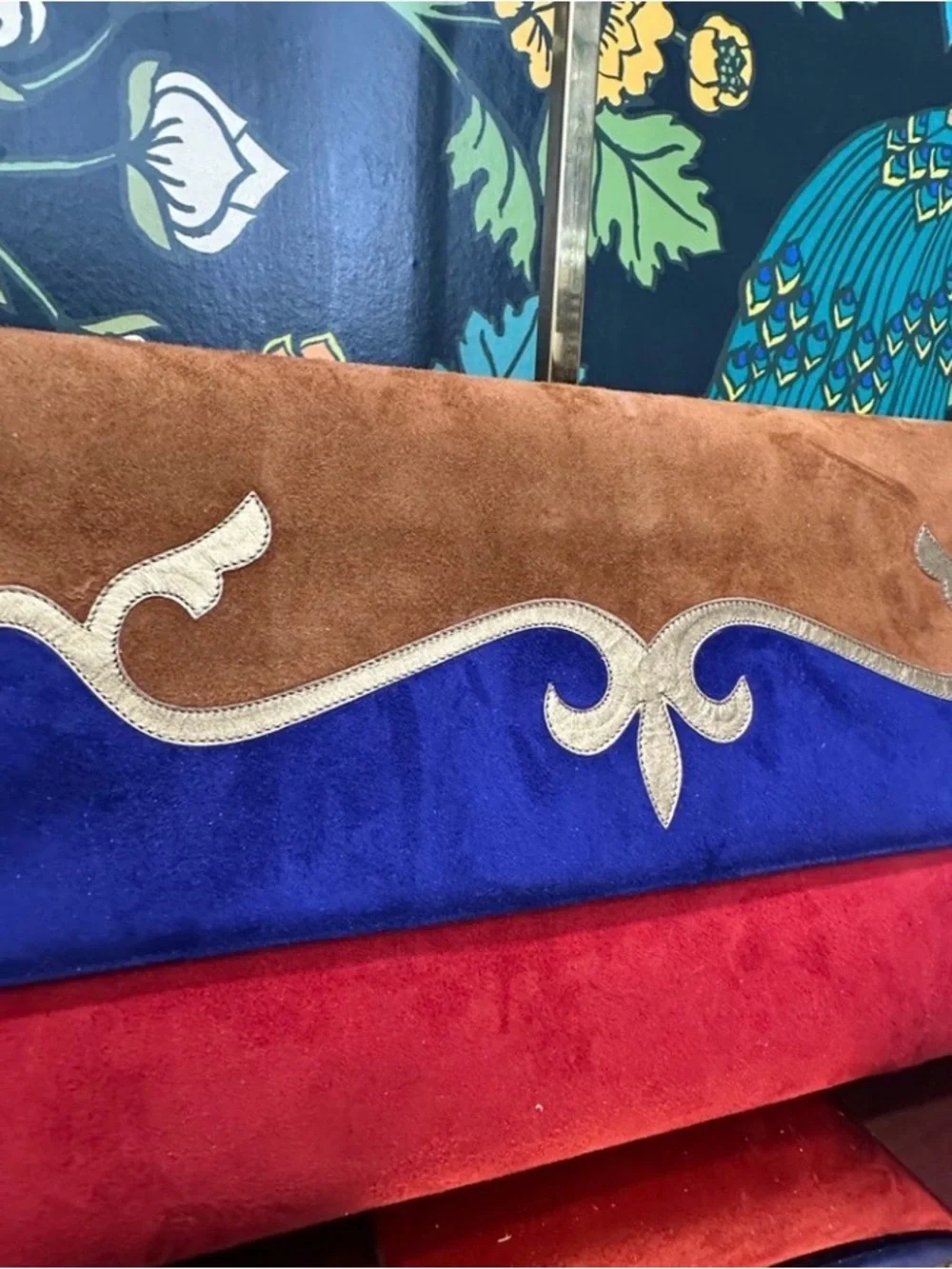 Bally Multicolor Suede Flap Bag / Clutch in Red, Blue, Brown with Gold Accent - Picture 2 of 9